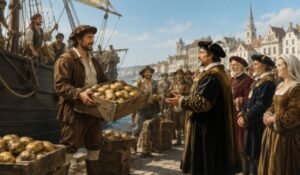 Potatoes Arrive in Europe through Spanish trade routes after being brought from the Andean region of South America